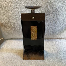 Vintage Mark Hines Art Glass & Steel Candleholder 12.5” Signed