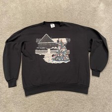 Vintage Jerzees Sweatshirt Mens 2XL Black Christmas Holiday Glitter USA Winter