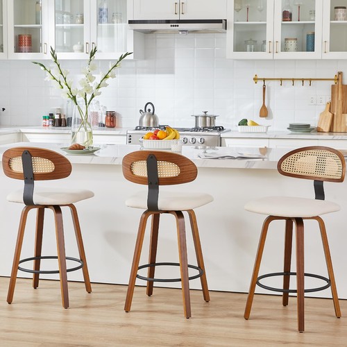 Swivel Counter Height Bar Stools Set of 3, 26" Upholstered Seat Barstools wit...