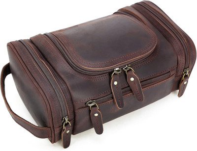Polare Toiletry Bag Full Grain Leather Shaving Kit Dopp Kit Travel Case Wash Bag