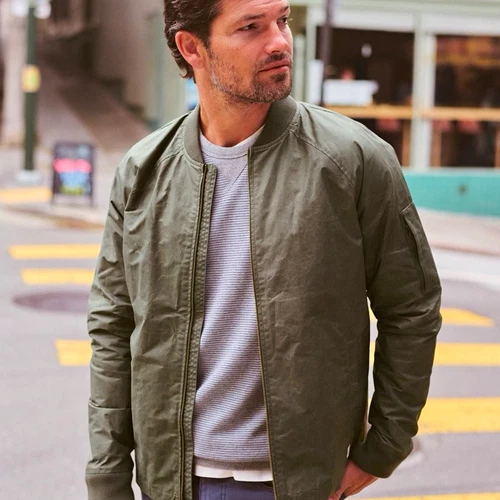 Marine Layer Green Lined Bomber Jacket Full Zip Nylon Shell Regular Fit M - product listing photo