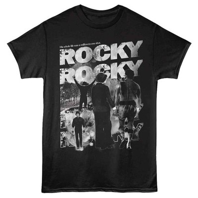 Rocky Name Repeat Schwarzes Vorderdruck Kurzarm Herren Unisex T-Shirt