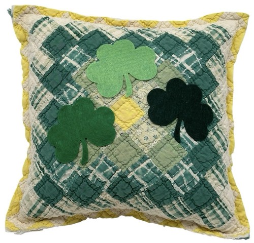 NEU Handarbeit Kleeblatt Kissen Vintage Quilt Chenille Tagesdecke St Patrick’s Day - Bild 2 von 9