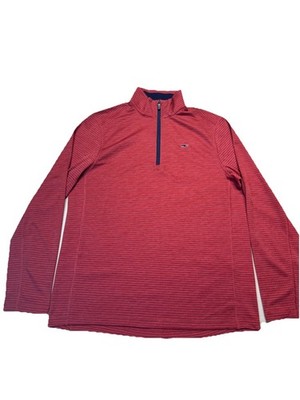Vineyard Vines Performance Men s M Red Striped 1/4 Zip Lightweight Pullover