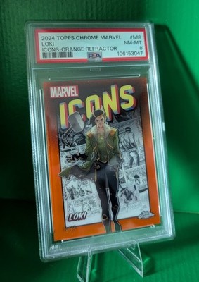 Loki Orange Refractor /25 PSA 8 #MI-9  Marvel Topps Chrome Icons 2024 