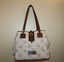 VTG Dooney & Bourke Satchel Top Handle Bag Leather Canvas Brass Buckle USA Made