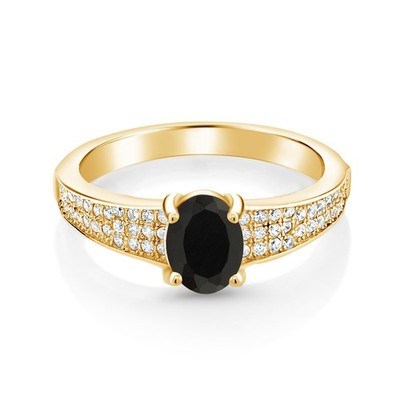 18K Yellow Gold Plated Silver Onyx Engagement Ring For Women | 2.08 Cttw | 