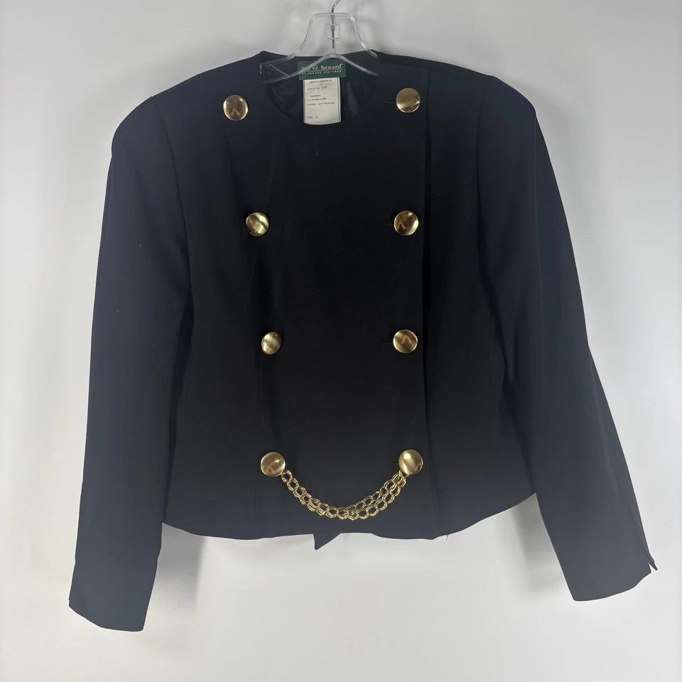 Blazer Harve Benard De Colección Años 90 Para Mujer 10 Negro Lana Dorado Botón Doble Cadena Foto 2 de 4