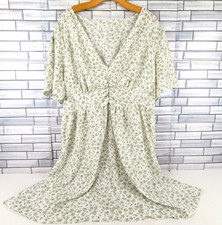 Shein Curve Dress Womens 4XL Green Floral Short Sleeve Cinched Waist Stretch