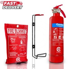 1KG POWDER ABC FIRE EXTINGUISHER WITH FIRE BLANKET HOME OFFICE CAR KITCHEN  CE