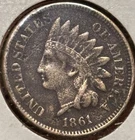 1861 Indian Head Cent - Civil War Key Date - Fine - Low Mintage-Original Patina