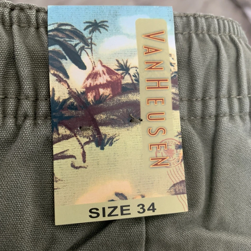 Pantalones Cortos Van Heusen Resort Carga Para Hombre Talla 34 Verde Ejército Algodón Cordón NUEVO Foto 4 de 4