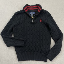 Polo Ralph Lauren Kids S/P 8 Navy 100 Cotton Cable Knit Quarter Zip Sweater
