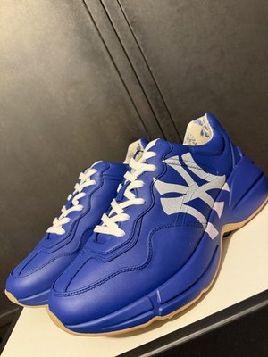 Gucci Leather Blue Rhytons Yankees MLB Limited Edition Size 6.5UK/7.5US/EU40.5