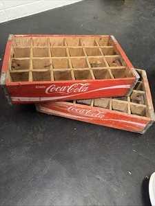 2x Original 1970 Coca-Cola Coke Red Wooden 24 Bottle Crate
