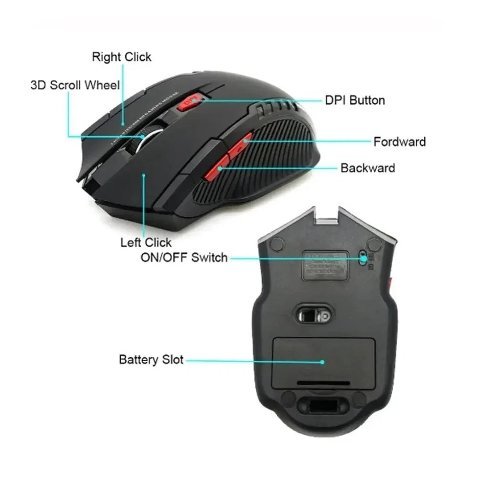 2.4 GHz Wireless Cordless Mouse Optical 2000 DPI For PC Laptop Computer + USB - Image 3 of 4