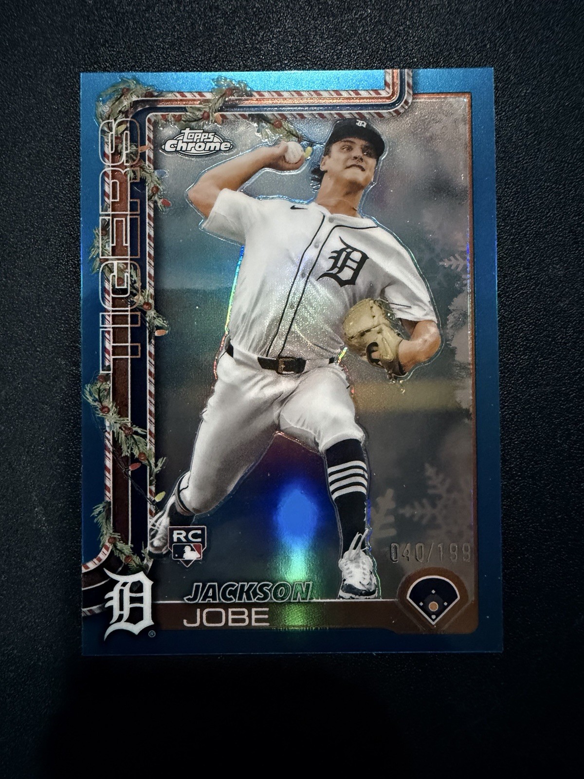 Jackson Jobe 2025 Topps Holiday Chrome Blue Refractors #HC160 #/199 - Tigers