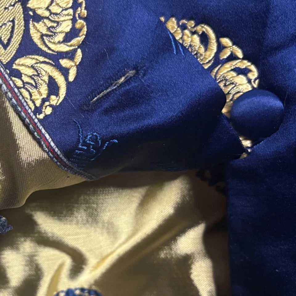 Vintage 90s APRIL CORNELL Silk Jacquard Chinese Tang Jacket Sz S Gold Medallion - Image 3 of 4