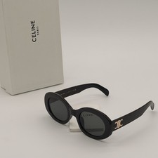 Celine CL40194U Triomphe Oval Sunglasses Black Gray Lens Gold Women Ships Today