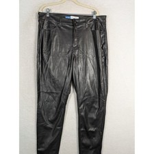 Old Navy OG Straight Pants Women's 16 Tall Black Faux Leather High Rise