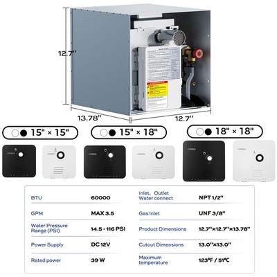 RV Tankless Water Heater Propane 3.5 GPM 60,000 BTU On-Demand Instant Hot 12V DC