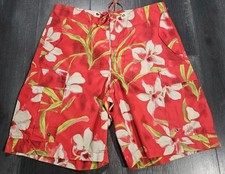 VTG Polo Ralph Lauren Cargo Board Shorts Men M Orange Floral Beach Hawaiian Surf