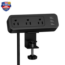 Desk Power Strip Clamp Strip, Mount USB Charging Black