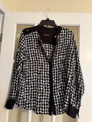 Dana Bushman Women s Sz XL Geometric Black White Design Blouse W/Black Accents
