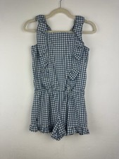 Polo Ralph Lauren Gingham Ruffle Romper Girls Size 14 Blue White
