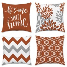 Set of 4 Geometric Burnt Orange Pillow Covers Boho Modern Cushion Case