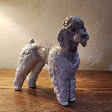 Lladro Mint Standing Wooly Dog Porcelain Figurine White Fluffy Poodle Pink Colar