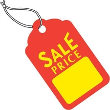 1 3/4" x 2 7/8" Red w/Yellow Block 'Sale Price' Tags, PreStrung 1000/Case