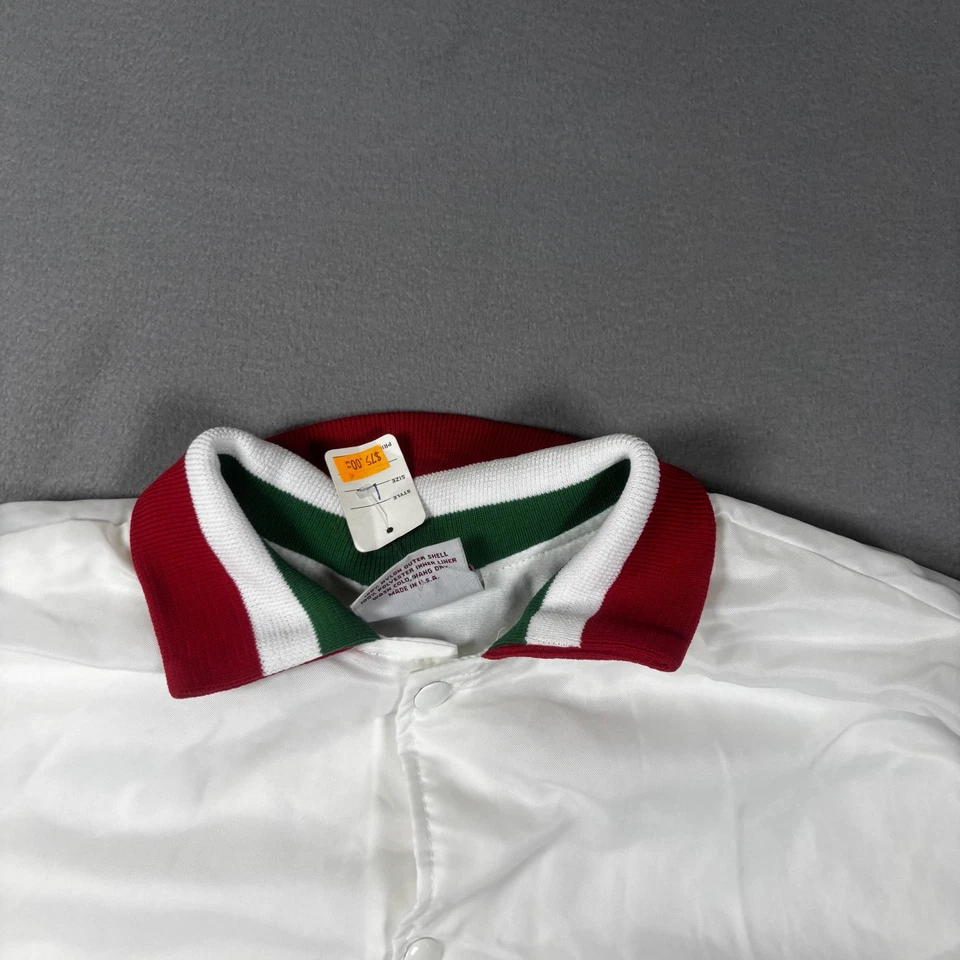 Vintage Italia Jacket Mens Large White Satin Bomber Snap Front Made in USA 90s - Image 3 of 4