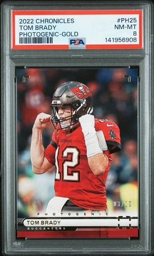 2022 PANINI CHRONICLES PHOTOGENIC GOLD #PH25 TOM BRADY 3/10 PSA 8