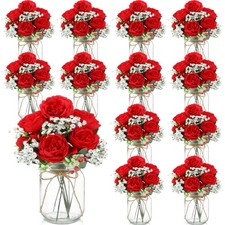 12 Sets Mason Jar Flowers Centerpiece Table Decorations,Red