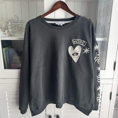 NEVER FULLY DRESSED Women's EU42 Charcoal Grey Embroided Print Crew Neck Sweater