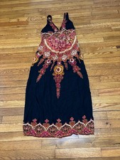Angie Womens Tank Dress Size Small Black Batik Gypsy Boho Flowy Midi Rayon
