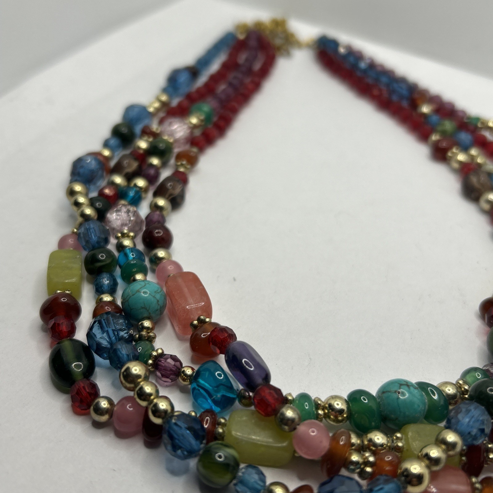 Multi Colored Multi Beaded 4 Multi Strand Necklac… - image 6