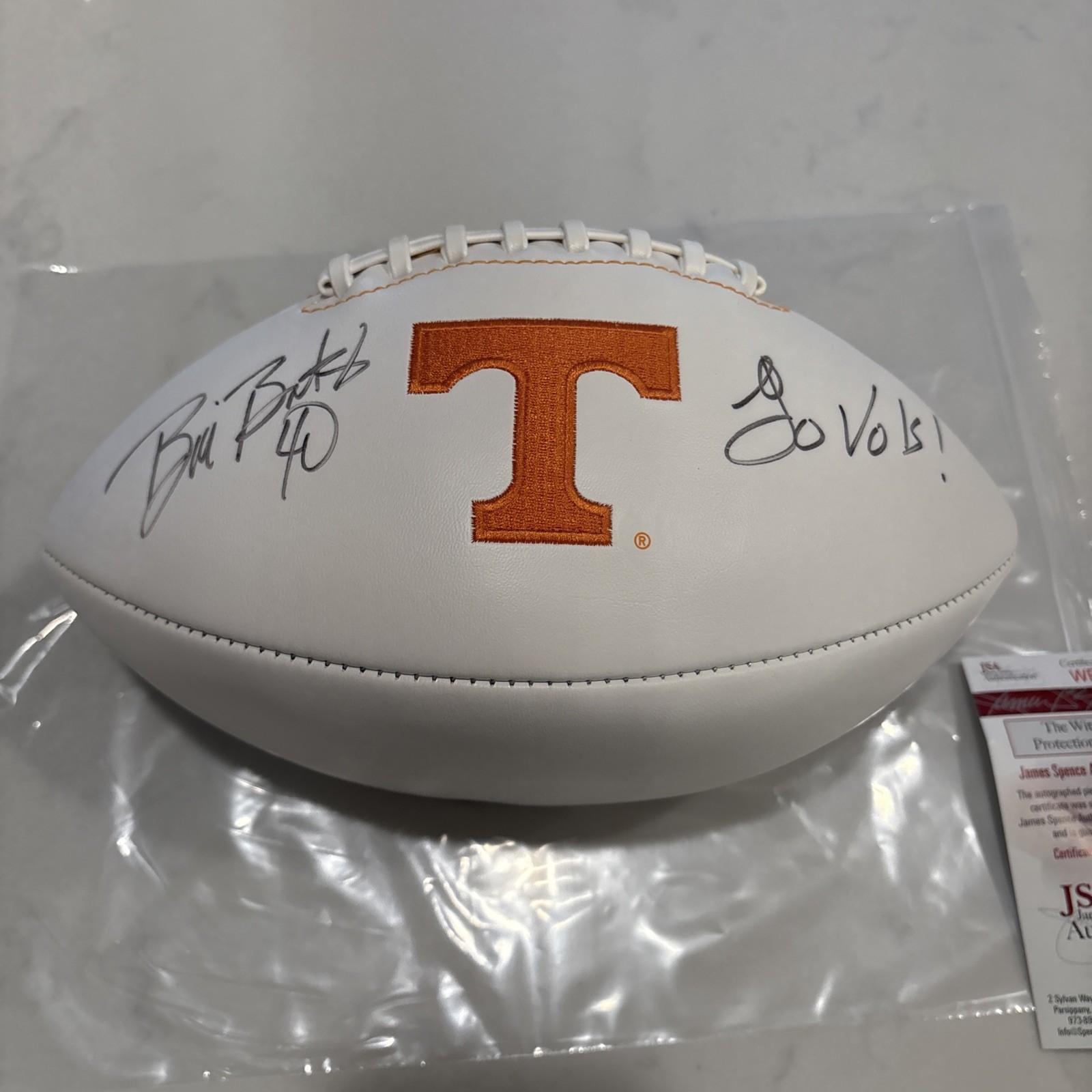 Bill Bates Autographed Signed Tennessee Volunteers WHITE LOGO FOOTBALL JSA 