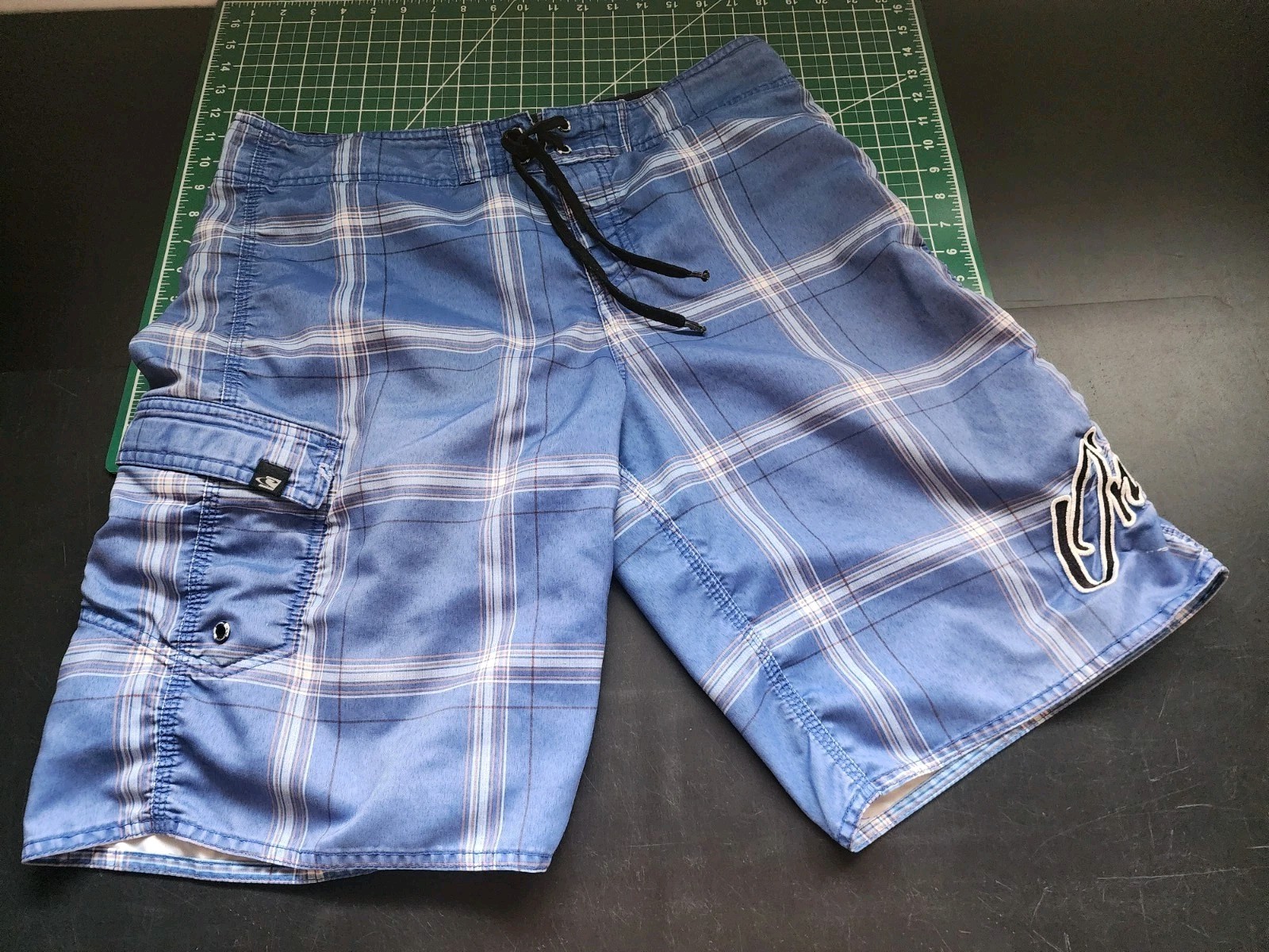 O'Neill Board Shorts Men's 32 Blue Plaid Swim Trunks Swimmin