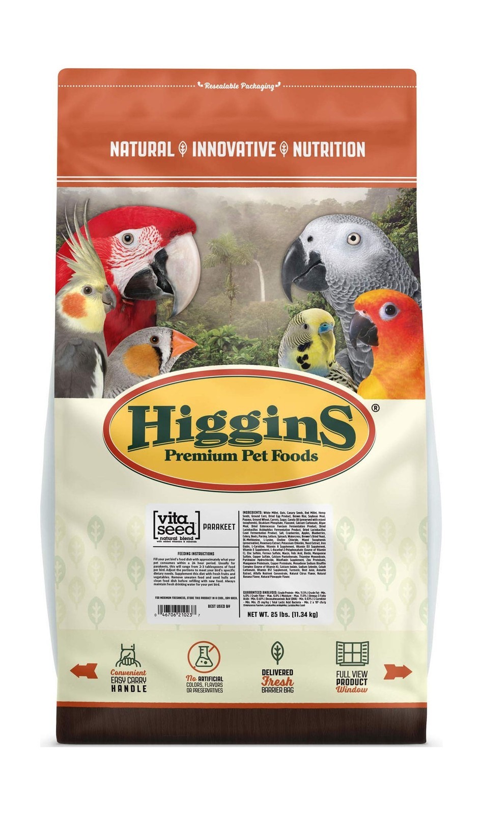 Higgins 466158 Vita Seed Parakeet Food For Birds, 25-Pound