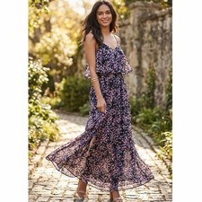 Express Floral Spaghetti Strap Maxi Dress Small -Ruffle Bodice Flowy Summer Boho