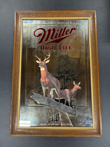 *MUST READ!!* Miller High Life White-Tailed Deer Bar Mirror Beer Sign Wisconsin