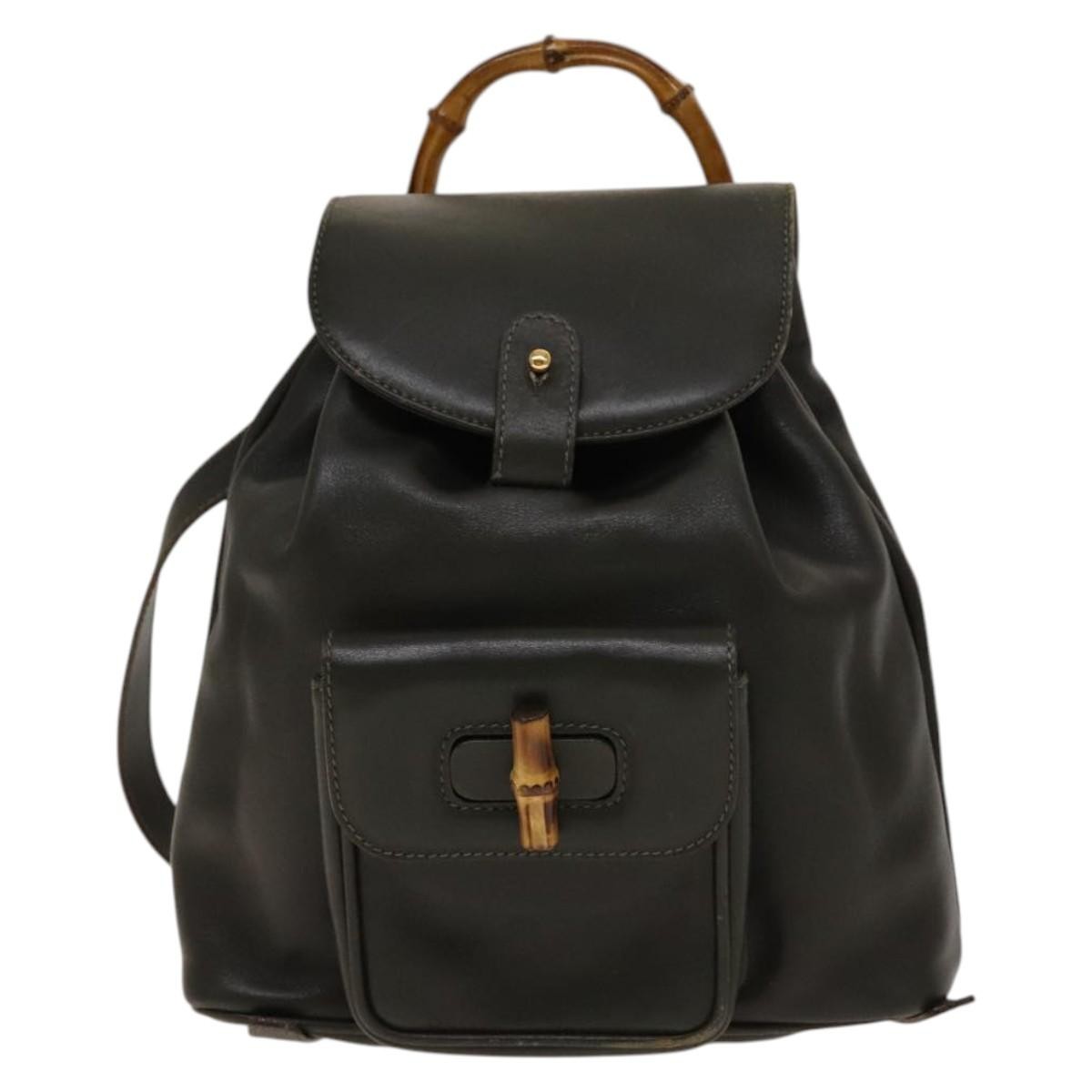 GUCCI Bamboo Backpack Leather Outlet Khaki Gold 003 3444 0030 Auth