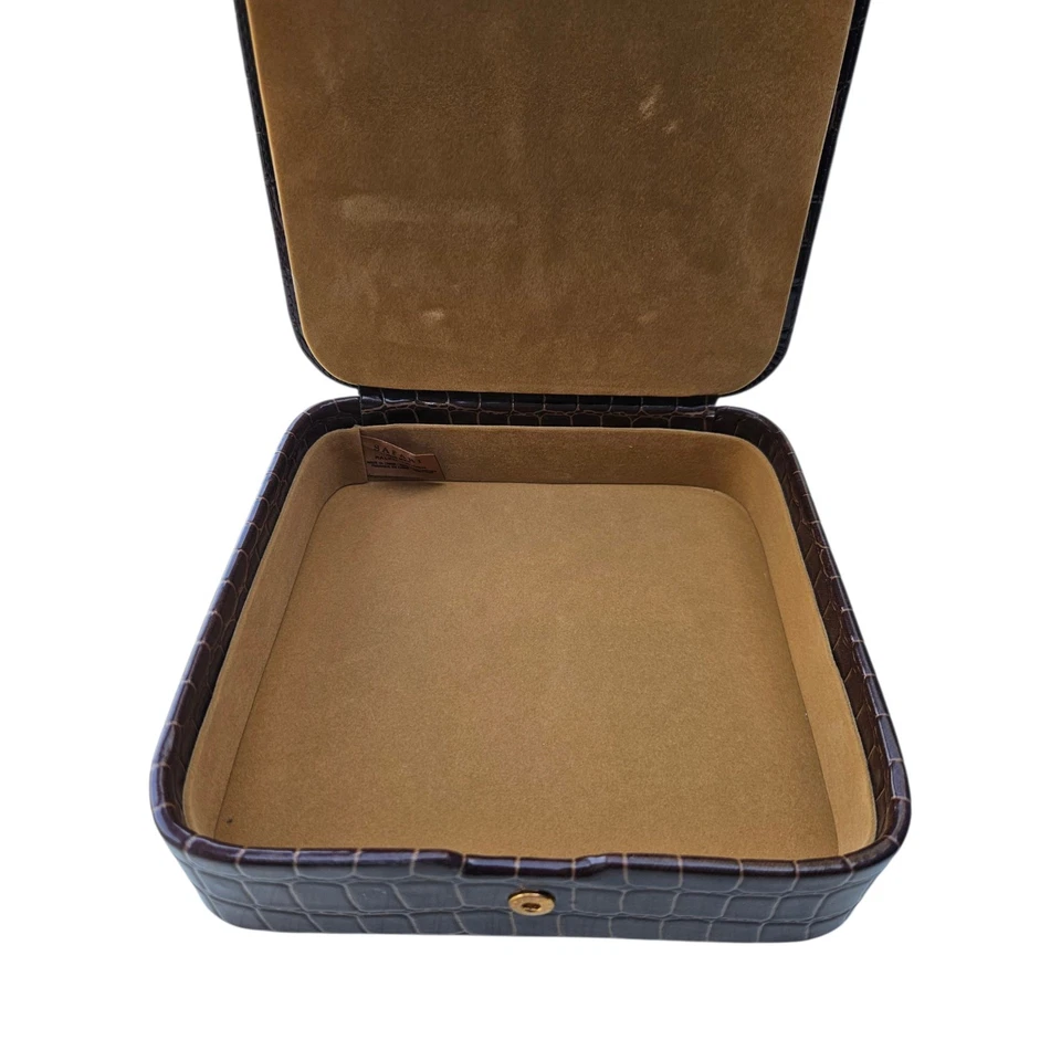 Vtg Ralph Lauren Travel Case Men Safari Brown Faux Crocodile Leather Hard Cover - Image 2 of 4