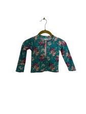 Ruffle Butts Floral Long-Sleeve Swim Shirt - Teal and Pink 3T