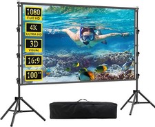 100" Projector Screen with Stand Portable 16:9 4K HD Indoor Outdoor Movie Screen