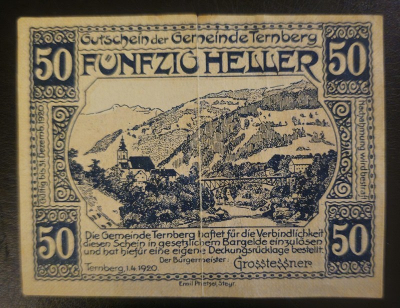 Austria Notgeld Gemeinde Ternberg 50 Heller Note 1920 Circulated - Great Details