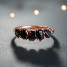 Black Tourmaline Multistone Ring   Handcrafted Copper Talisman for Grounding