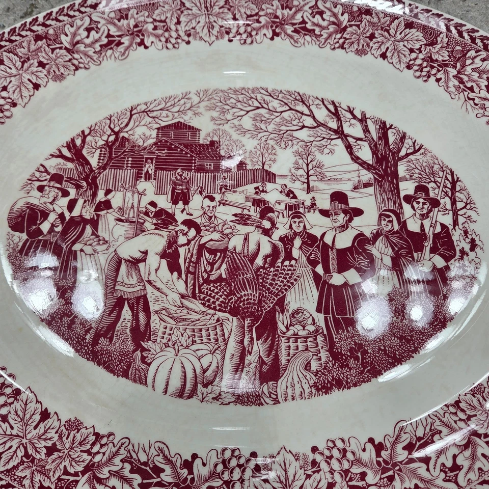 Plato para servir Homer Laughlin Bountiful Harvest rojo transferware ovalado Foto 2 de 4